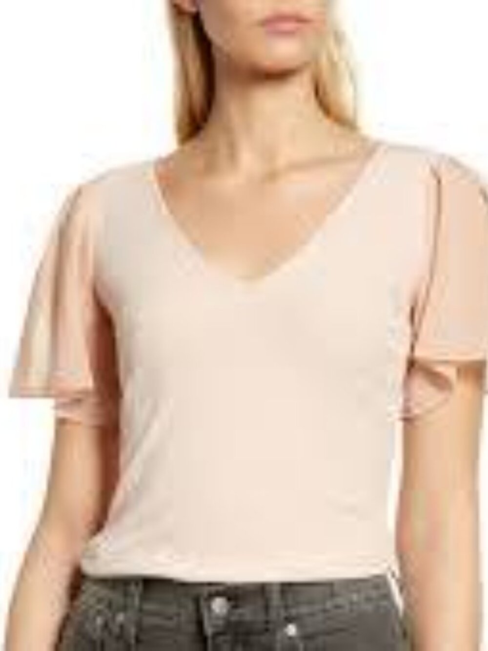 1. STATE Soft Apricot Flutter-Sleeve V-Neck Blouse Size XL Causal-Dressy